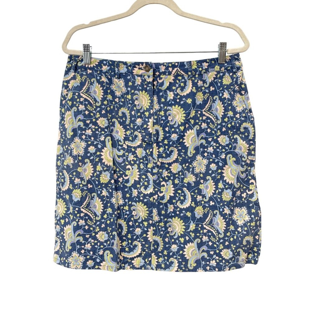 Charter Club Skirt Size 14 Floral Print A Line Blue Multicolor Cotton Blend Boho